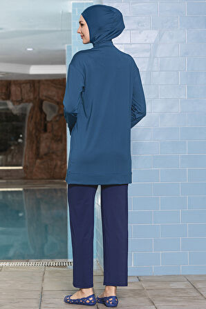 Önü Cepli Likralı Tam Kapalı Tesettür Mayo 1254 Petrol | 38