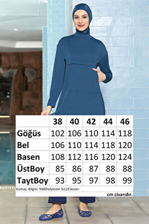 Önü Cepli Likralı Tam Kapalı Tesettür Mayo 1254 Petrol | 38