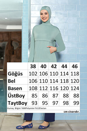 Önü Cepli Likralı Tam Kapalı Tesettür Mayo 1254 Mint | 42