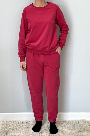 Kadın Sweatshirt Paçası Lastikli Eşofman Takımı 8006 Bordo | 36