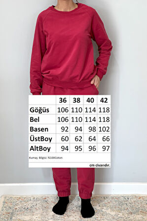 Kadın Sweatshirt Paçası Lastikli Eşofman Takımı 8006 Bordo | 36