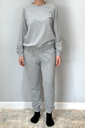 Kadın Sweatshirt Paçası Lastikli Eşofman Takımı 8006 Gri | 36