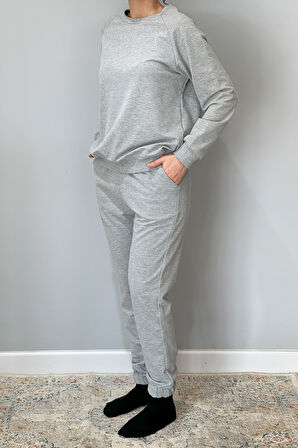 Kadın Sweatshirt Paçası Lastikli Eşofman Takımı 8006 Gri | 36