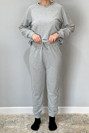 Kadın Sweatshirt Paçası Lastikli Eşofman Takımı 8006 Gri | 36