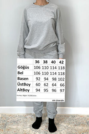 Kadın Sweatshirt Paçası Lastikli Eşofman Takımı 8006 Gri | 36