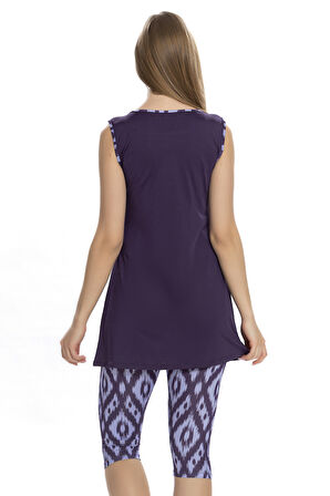 Sıfır Kol Taytlı Yarı Kapalı Mayo 3151-23 Mor | 40