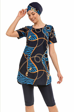 Kısa Kol Taytlı Yarı Kapalı Mayo 210-514 Lacivert | 40