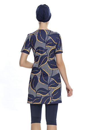 Kısa Kol Taytlı Yarı Kapalı Mayo 202-504 Lacivert | 40