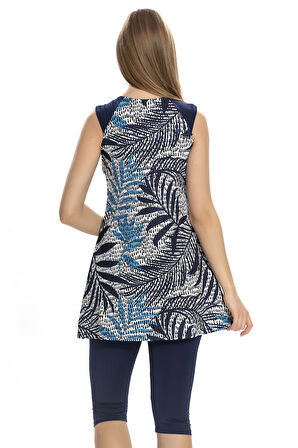 Sıfır Kol Taytlı Yarı Kapalı Mayo 157-512 Lacivert | 38