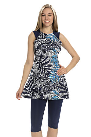 Sıfır Kol Taytlı Yarı Kapalı Mayo 157-512 Lacivert | 38