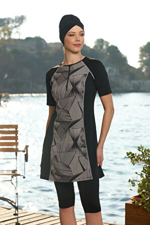 Kısa Kollu Yarı Kapalı Mayo 24823 Siyah | 38