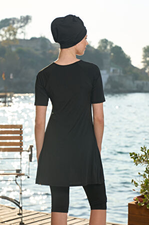 Kısa Kollu Yarı Kapalı Mayo 24823 Siyah | 38