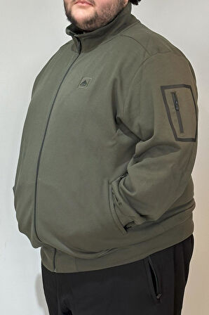 Özel Üretim Büyük Beden Ekstra Battal Pamuk Dokulu Erkek Eşofman Üstü 24723 Haki | 3XL