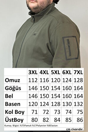 Özel Üretim Büyük Beden Ekstra Battal Pamuk Dokulu Erkek Eşofman Üstü 24723 Haki | 6XL