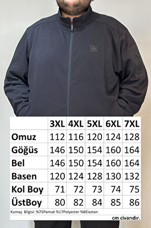 Özel Üretim Büyük Beden Ekstra Battal Pamuk Dokulu Erkek Eşofman Üstü 24723 Lacivert | 7XL
