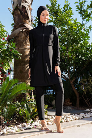 Likralı Tam Kapalı Tesettür Mayo 25204-1 Siyah | S