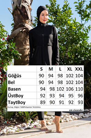 Likralı Tam Kapalı Tesettür Mayo 25204-1 Siyah | XXL