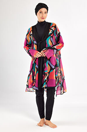 3'lü Pareolu Likralı Tam Kapalı Tesettür Mayo Yumı 1134 Siyah | S