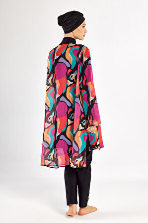 3'lü Pareolu Likralı Tam Kapalı Tesettür Mayo Yumı 1134 Siyah | S