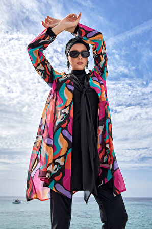 3'lü Pareolu Likralı Tam Kapalı Tesettür Mayo Yumı 1134 Siyah | XL