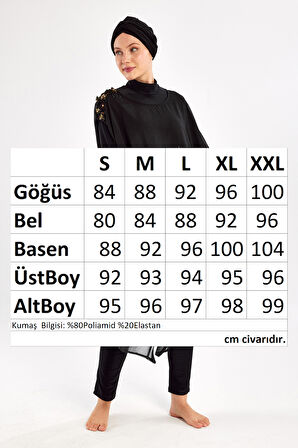 3'lü Pareolu Likralı Tam Kapalı Tesettür Mayo Jazmın 4560 Siyah | M