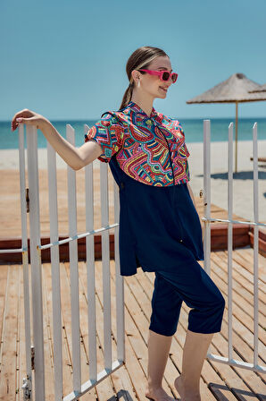 Önü Kapaklı Paraşüt Kısa Kollu Yarı Kapalı Mayo Nurel R2601 | S