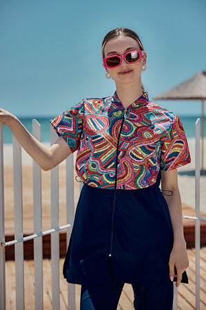 Önü Kapaklı Paraşüt Kısa Kollu Yarı Kapalı Mayo Nurel R2601 | 3XL