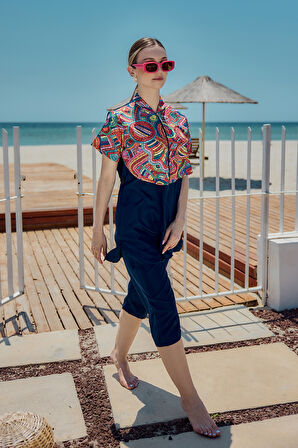 Önü Kapaklı Paraşüt Kısa Kollu Yarı Kapalı Mayo Nurel R2601 | 3XL