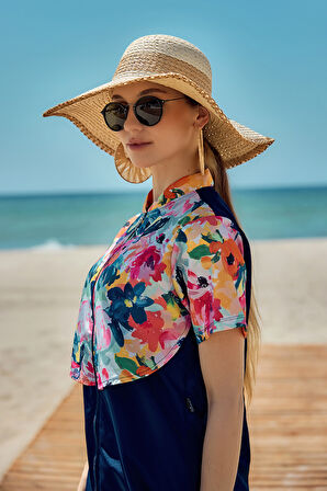 Önü Kapaklı Paraşüt Kısa Kollu Yarı Kapalı Mayo Nurel R2603 | XXL