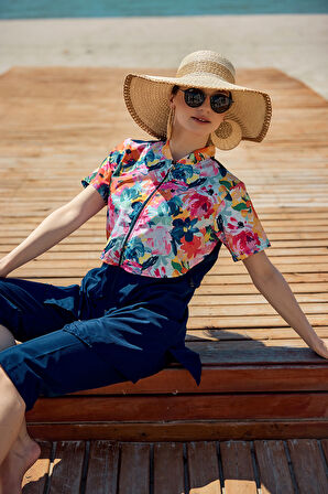 Önü Kapaklı Paraşüt Kısa Kollu Yarı Kapalı Mayo Nurel R2603 | XXL