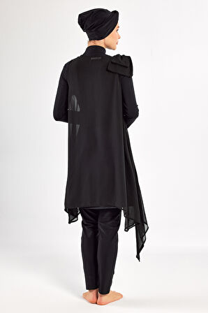 3'lü Pareolu Likralı Tam Kapalı Tesettür Mayo Jossy 4559 Siyah | S