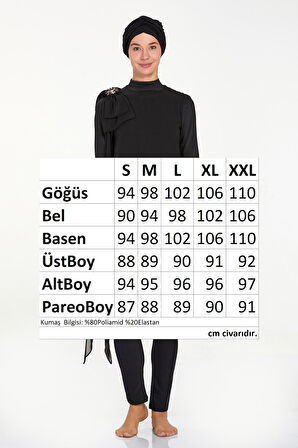 3'lü Pareolu Likralı Tam Kapalı Tesettür Mayo Jossy 4559 Siyah | XL