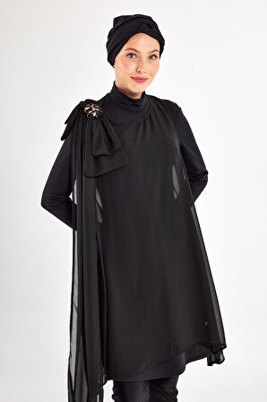 3'lü Pareolu Likralı Tam Kapalı Tesettür Mayo Jossy 4559 Siyah | XXL