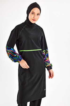 3'lü Pareolu Likralı Tam Kapalı Tesettür Mayo Elfie 1127 Siyah | M