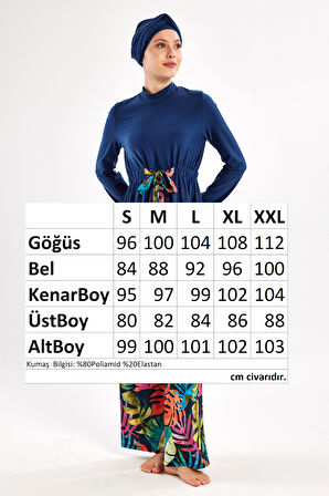 Likralı Bol Paça Tam Kapalı Tesettür Mayo Bloom 1119 Açık Lacivert | XL