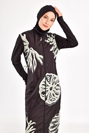 Uzun Tam Boy Tam Kapalı Tesettür Mayo Here 1308 Siyah | XXL