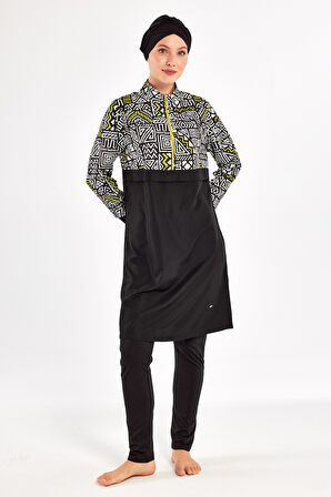 Spor Likra Tam Kapalı Tesettür Mayo Jules 1407 Siyah | XL