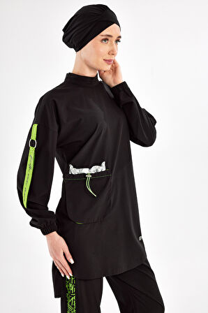 Spor Likra Tam Kapalı Tesettür Mayo Beth 1203 Siyah | XL