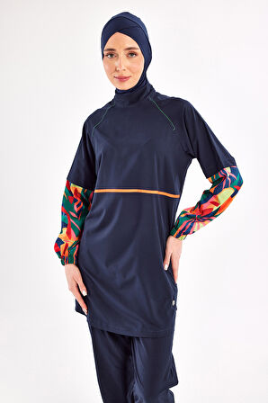 Spor Likra Tam Kapalı Tesettür Mayo Yeva 1205 Lacivert | S