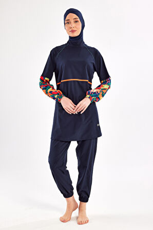 Spor Likra Tam Kapalı Tesettür Mayo Yeva 1205 Lacivert | M