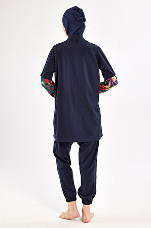 Spor Likra Tam Kapalı Tesettür Mayo Yeva 1205 Lacivert | M