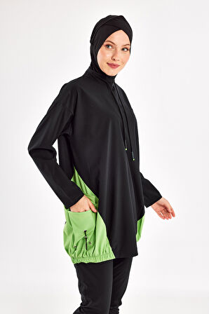 Spor Likra Tam Kapalı Tesettür Mayo Selby 1204 Siyah | S