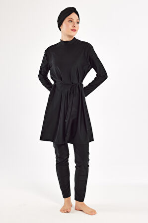 3'lü Pareolu Tasarım Likralı Tam Kapalı Tesettür Mayo Jorıe 1132 Siyah | S