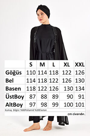 3'lü Pareolu Tasarım Likralı Tam Kapalı Tesettür Mayo Jorıe 1132 Siyah | L