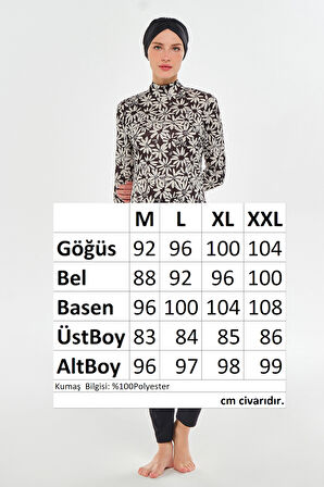 Likralı Tam Kapalı Tesettür Mayo Desenli 3101 Siyah | M