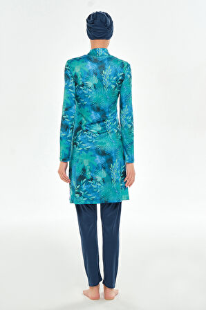 Likralı Tam Kapalı Tesettür Mayo Desenli 3102 Açık Lacivert | XL