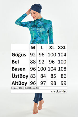 Likralı Tam Kapalı Tesettür Mayo Desenli 3102 Açık Lacivert | XXL