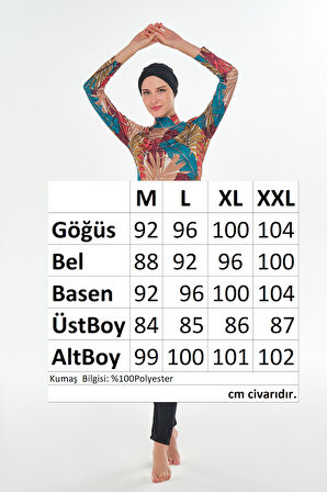 Likralı Tam Kapalı Tesettür Mayo Desenli 3107 Siyah | M