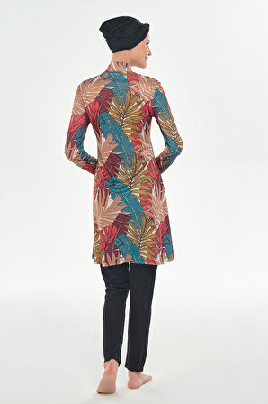 Likralı Tam Kapalı Tesettür Mayo Desenli 3107 Siyah | XXL