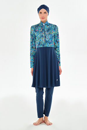 Yarım Fermuarlı Likralı Tam Kapalı Tesettür Mayo 3115 Açık Lacivert | M